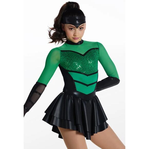 Dance Costume Large Child Green Weissman 17656 Jazz Tap Character Sequin Dress - Picture 1 of 3